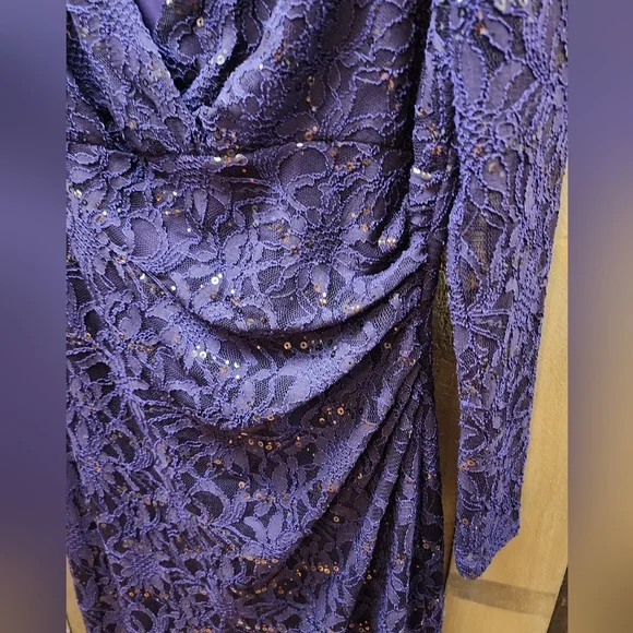 Lauren Ralph Lauren Evening Gown Dress Lace Sequin Plum Purple - Picture 8 of 9